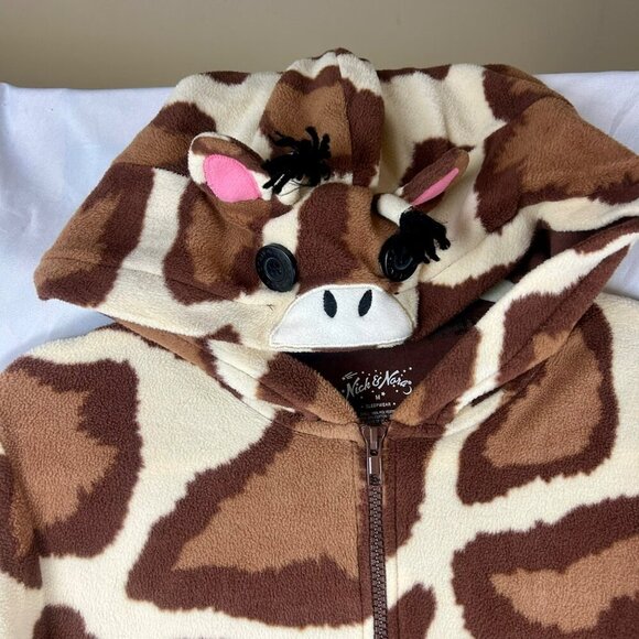Nick & Nora Giraffe One Piece Sleepwear Women Medium Brown Hood Animal Safari - Picture 7 of 11